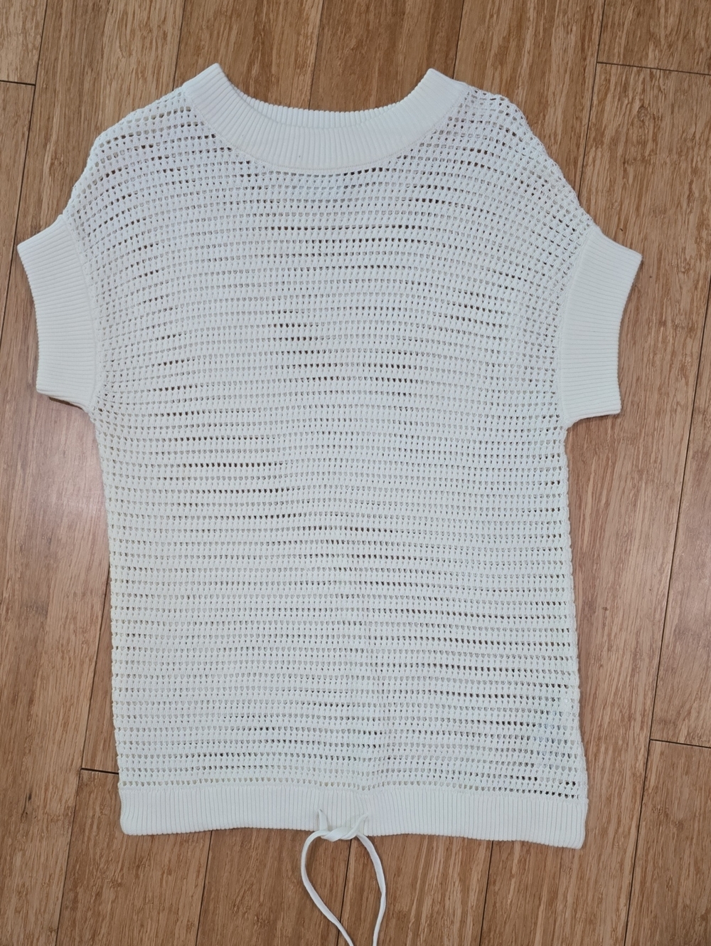 Varley White Open-Knit Short Sleeve Crew Sweater XS